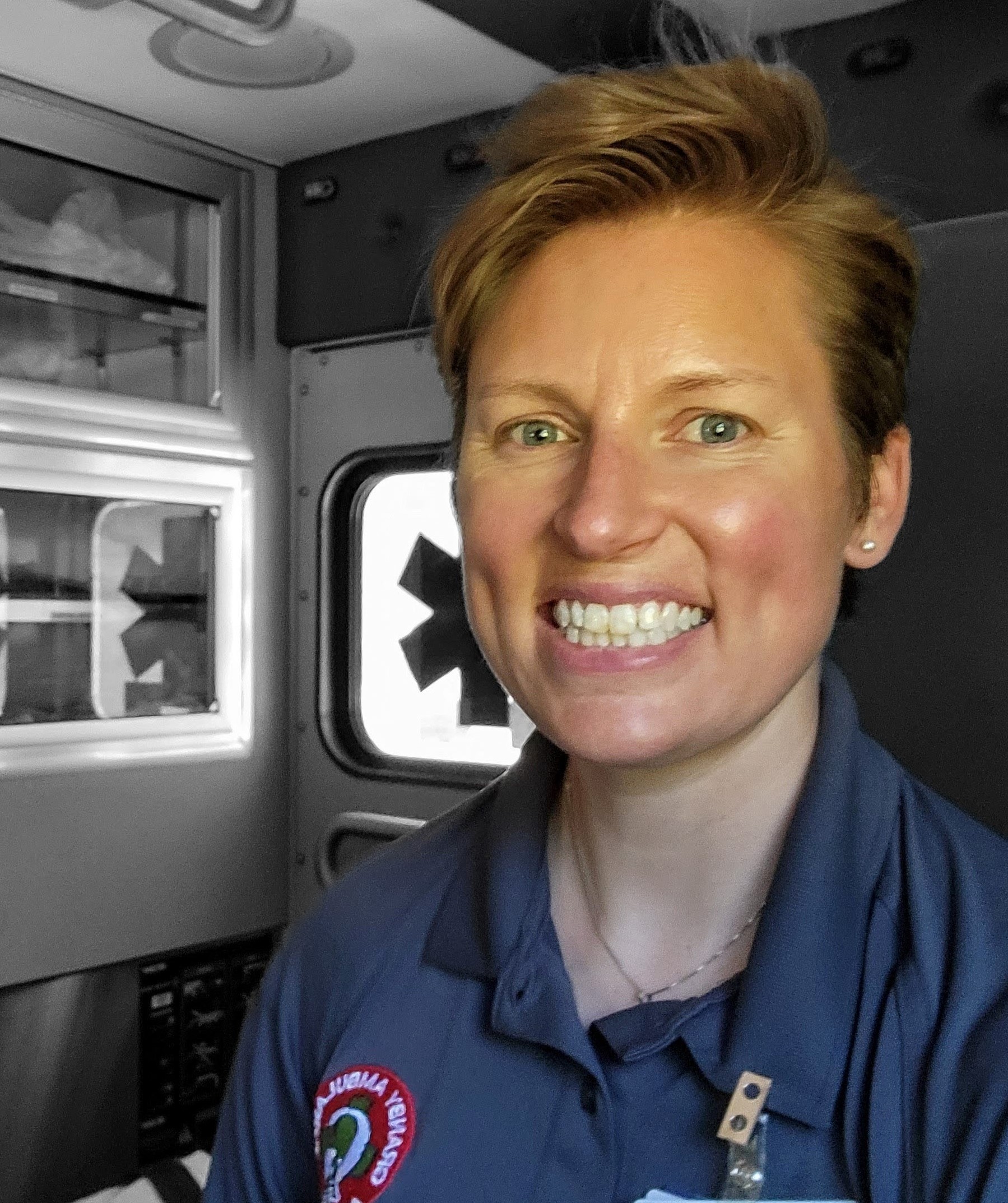 Chief of services, Kate Coupe, inside an ambulance at Granby Ambulance Association